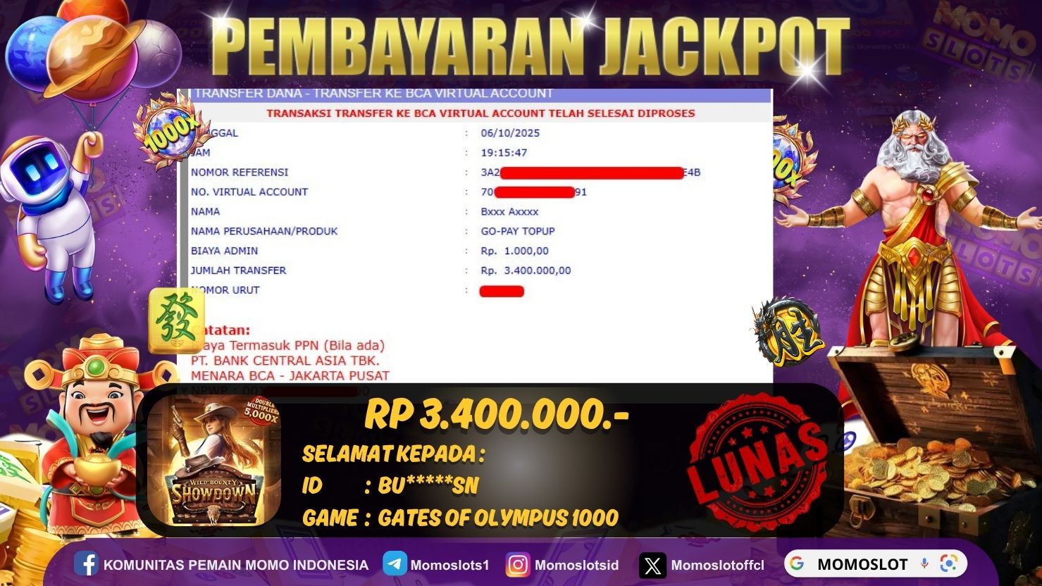 MOMOSLOTS JACKPOT SLOT GATES OF OLYMPUS 1000